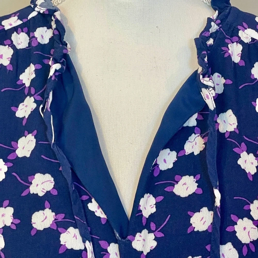 J Crew Re-Imagined Dress Large Dropped Waist Purple Floral Peasant Ruffle Knee